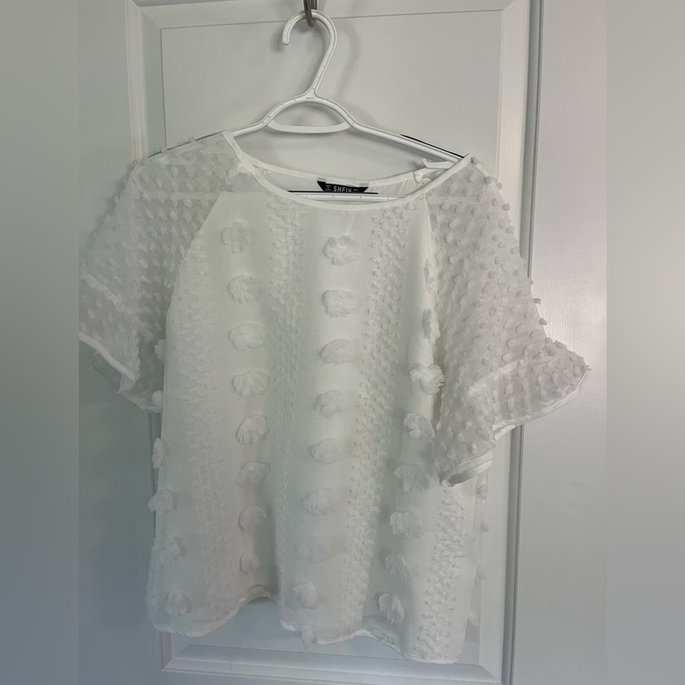 Shein white textured chiffon top
